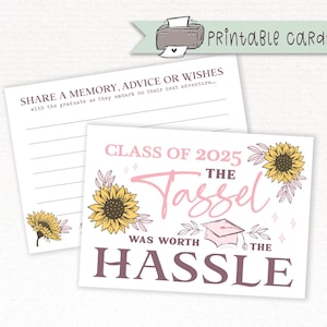 Tarjetas imprimibles de deseos de graduación en rosa - Actividad y recuerdo para invitadas a la fiesta de graduación de la generación femenina de 2025 - Tarjetas de consejos y deseos - Descargar PDF