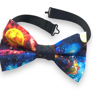 PLANETS  / Handmade Fabric Bow Tie with Adjustable Strap / Ready to Ship Galaxy bow tie / Astronomy Bow Tie/ Realistic Astronomy Nerdy