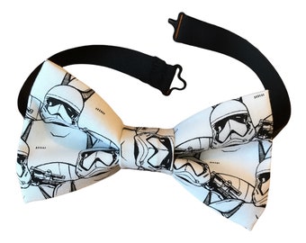 STAR WARS Bow Tie / Handmade Fabric Bow Tie w Adjustable Strap / Pre Tied Bow Ready to Ship Stormtrooper Star Wars Bow / Preppy Wedding Gift