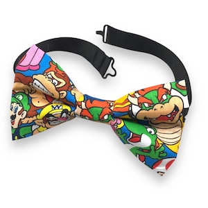 MARIO BROS / Handmade Fabric Bow Tie with Adjustable Strap / Pre Tied Bow Ready to Ship Cool Gift / Mario Nintendo Preppy Accessory Bowser