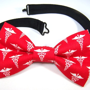 MEDICAL SYMBOL / Handmade Fabric Bow Tie With Adjustable Strap / Pre Tied Bow Ready to Ship Medical Bow Tie / Doctor Accessory Gift Preppuy