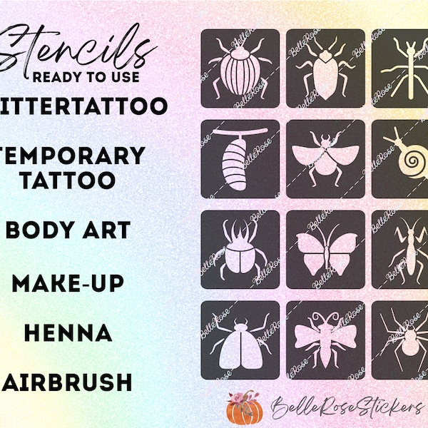 Glittertattoo stencils Kriebelbeestjes Insecten Glitter tattoo sjablonen make up airbrush henna stencil bulk - klaar voor gebruik