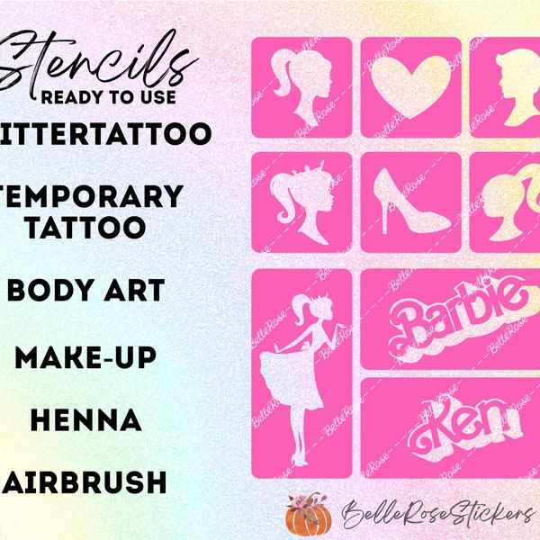 Glittertattoo stencil Barbie movie inspired theme glitter tattoo stencils bulk Girls Party - ready to use