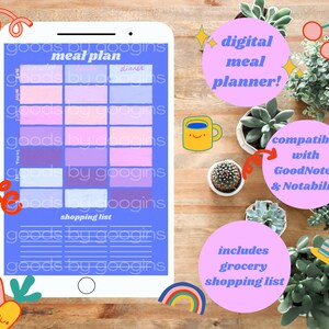 cheerful pastel meal planner and grocery list
