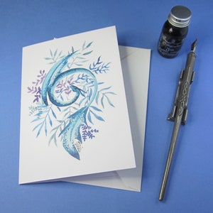 Tarjeta de felicitación 'Noche' con dibujo de dragón en acuarela