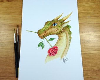 Dragon and rose A4 art print