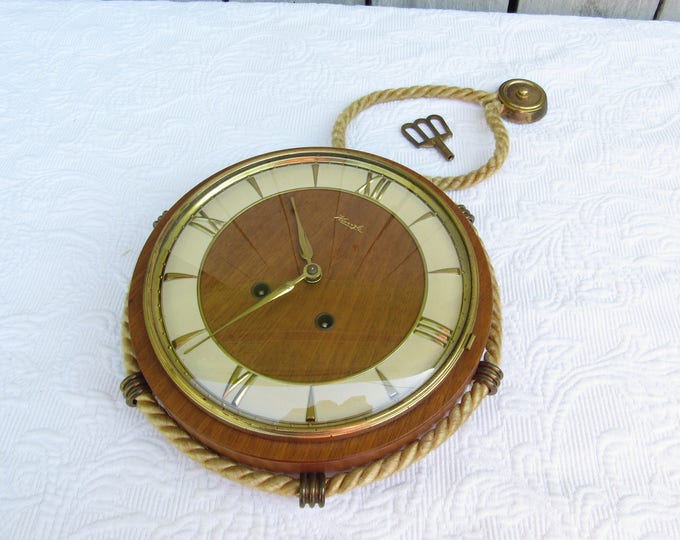 Vintage Nautical Kienzle Wall Clock, Rope Design, Porthole Style Clock