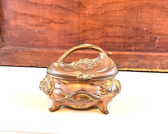 Antique NB Rogers SP Co Bronzed Silver plate Jewelry Box Engangement  Ring Box Edwardian Era Vanity Decor