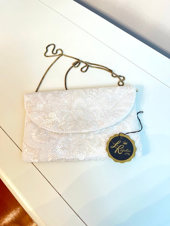 Vintage White Beaded La Regale Evening Bag Purse or Clutch 