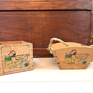 Vintage Wood Duck themed planter storage container faux plants or real Farmhouse Decor  SOLD INDIVIDUALLY
