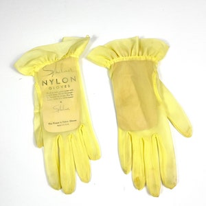 Vintage 1950s Shalimar yellow gloves see through evening gloves women&#39;s small  formal gloves USA made