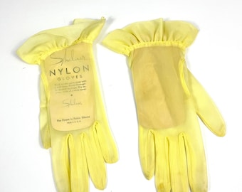 Vintage 1950s Shalimar yellow gloves see through evening gloves women's small  formal gloves USA made
