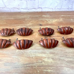 Antique Wood Carved Clamshell Drawer Pulls Set of 8