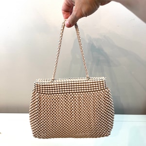 Vintage Tan Alumesh  Whiting And Davis Purse 8 x 10 sized Evening Bag Upscale Classic Purse