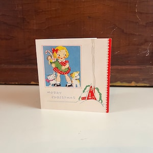 Joyeux Noël de petite fille Carte de Noël Carte-cadeau de Noël des années 1950