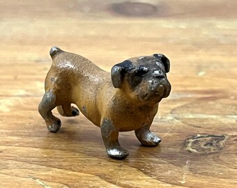 Vintage Brown Miniature Bulldog Cast Metal Dollhouse sized Pet Loss Gift 1 inch tall