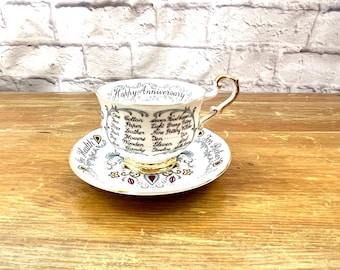 Vintage Wedding Anniversary Teacup Perfect Unique Table Decor or Gift 1-60 years