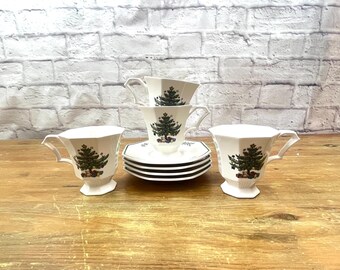 Vintage Nikko Christmas Tree Teacups & Saucers Set of 4 Classics Collection