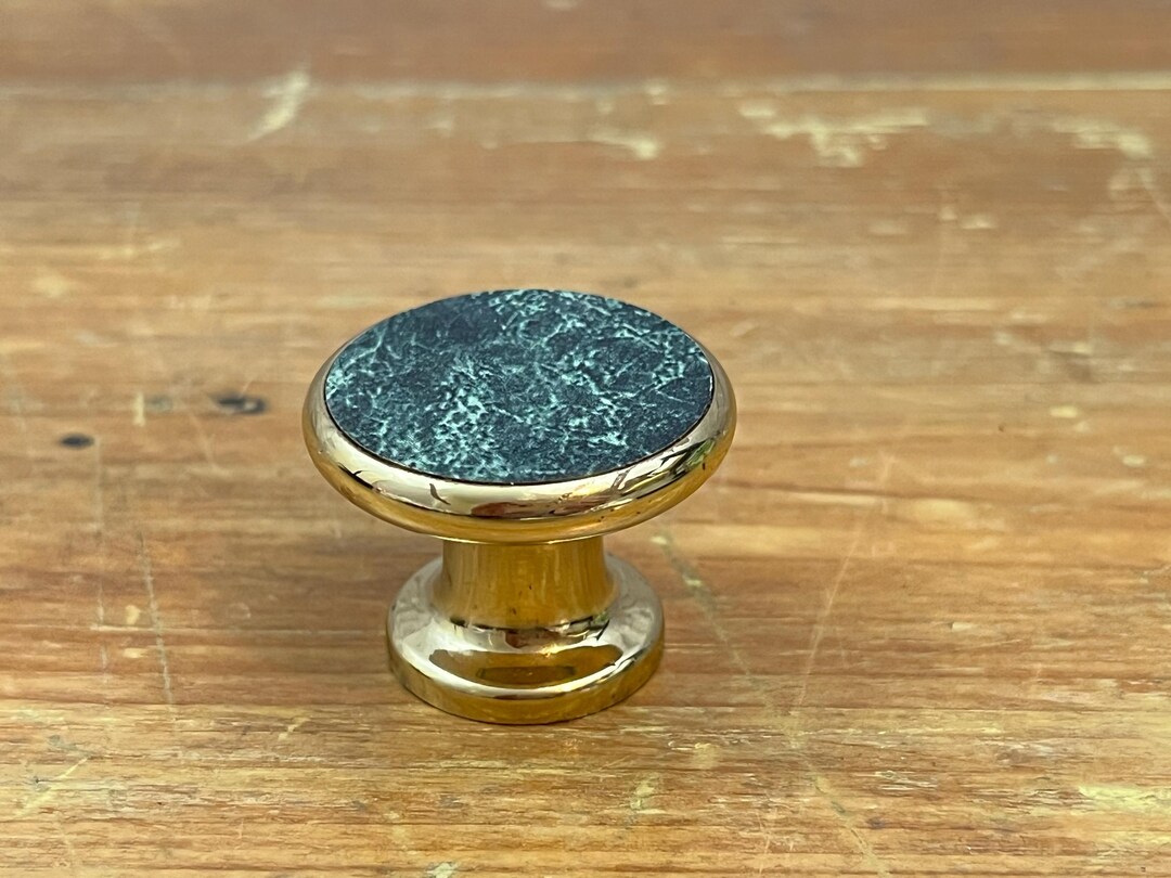 Vintage Solid Brass and Green Marble Cabinet Knobs Drawer Pulls Set of ...