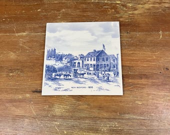 ヨーロッパタイルアート Vintage Blue & White Delft Decorative Tile Nautical Themed Antique