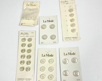 Vintage White Button Cards Iridescent Buttons various sizes