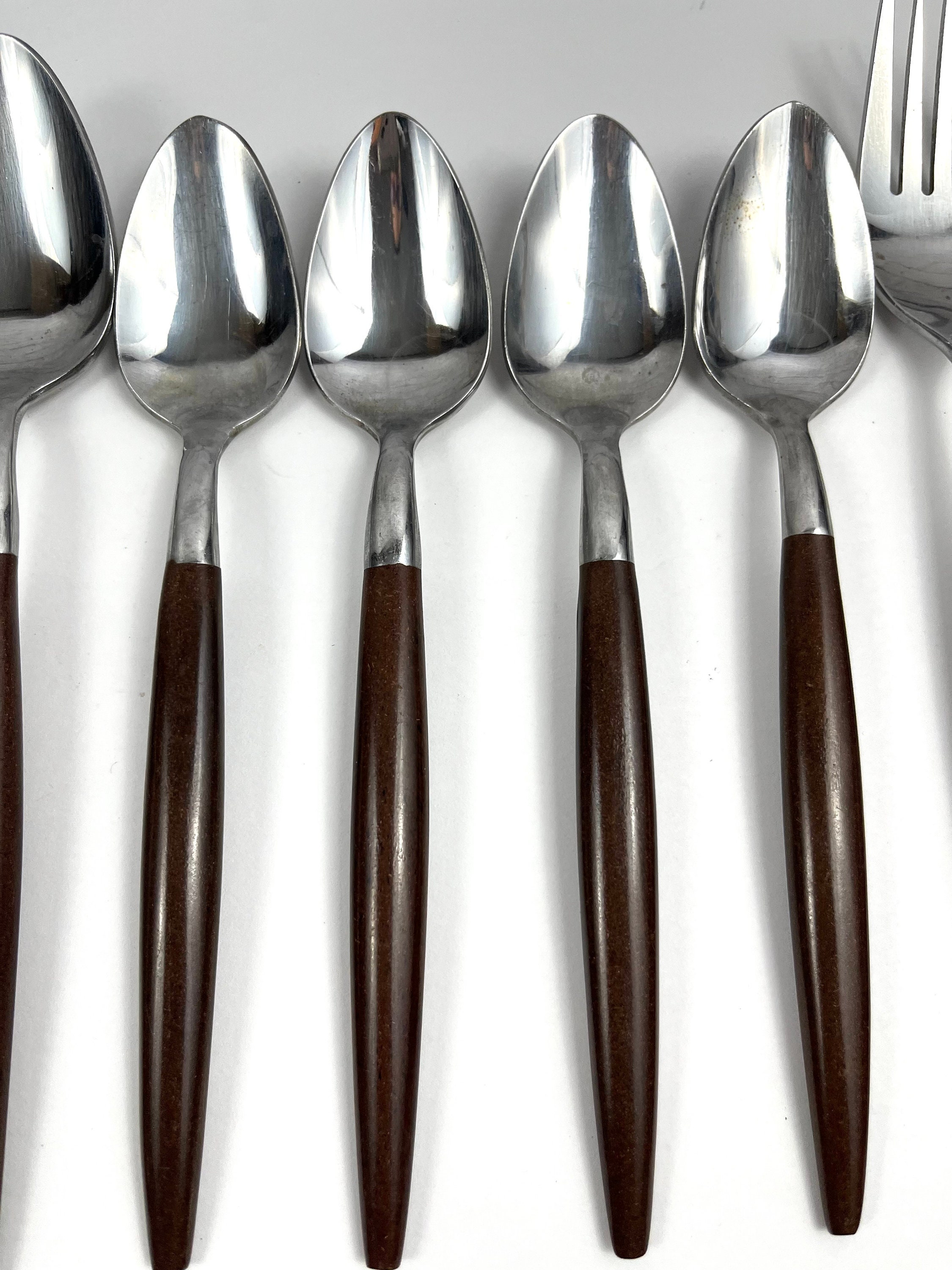 【ヴィンテージ】American Tempo ステンレススプーン Vintage American Tempo Brown Faux Wood Handled Stainless Flatware