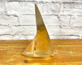 Vintage Brass Sailboat Gift for Sailor Nautical Decor Paper Weight Desktop reminder gift 10 inch tall