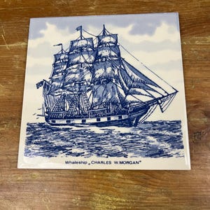 Vintage Blue & White Delft Decorative Tile Nautical Themed Antique Boat Design Hand Painted Ceramic Tile Sold individually 3 to choose from