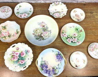 Antique Hand Painted Rose Wall Plates Cabinet Plates Bavaria Shabby Chic French Cottage Tea Party SOLD INDIVIDUALLY READ Listing