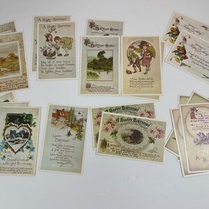 Conjunto de 20 cartões postais de aniversário de reprodução antiga não utilizada dos anos 80 vintage