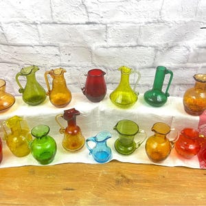 Vintage Hand Blown Crackle Glass pitchers Collectible Art Glass Mini Pitchers Creamers Mini vases Bohemian Wedding Decor SOLD INDIVIDUALLY