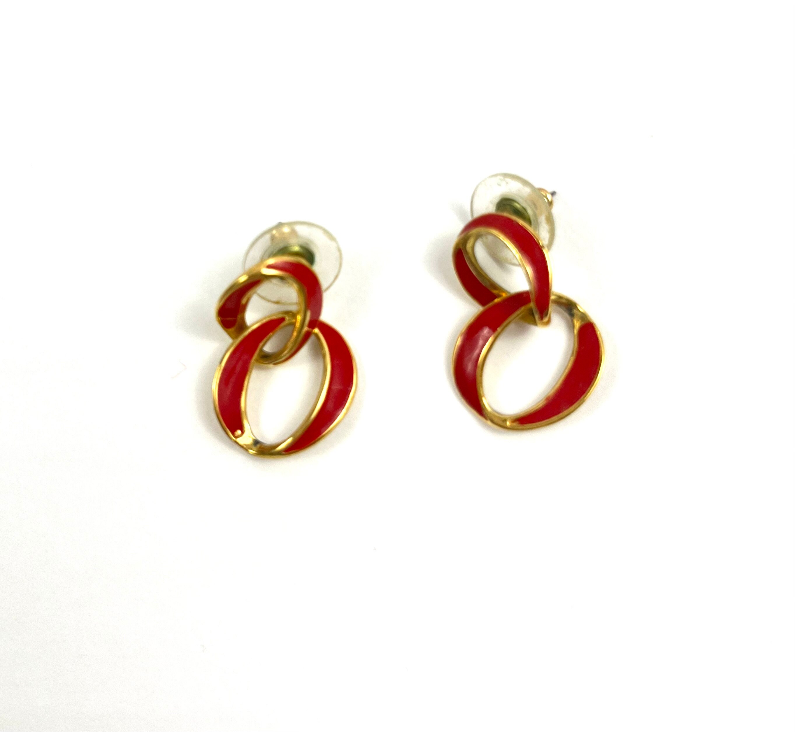 Boucles D'oreilles Vintage Napier - Anneaux Ciselés Couleur Or, Résine - Occasion Impeccable