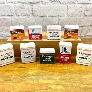 Vintage Durkee Spice Tins Mc Cormick Spice Tins 70s 80s Fun kitchen decor farmhouse decor  woodsy cabin decor vintage kitchen Sold singly