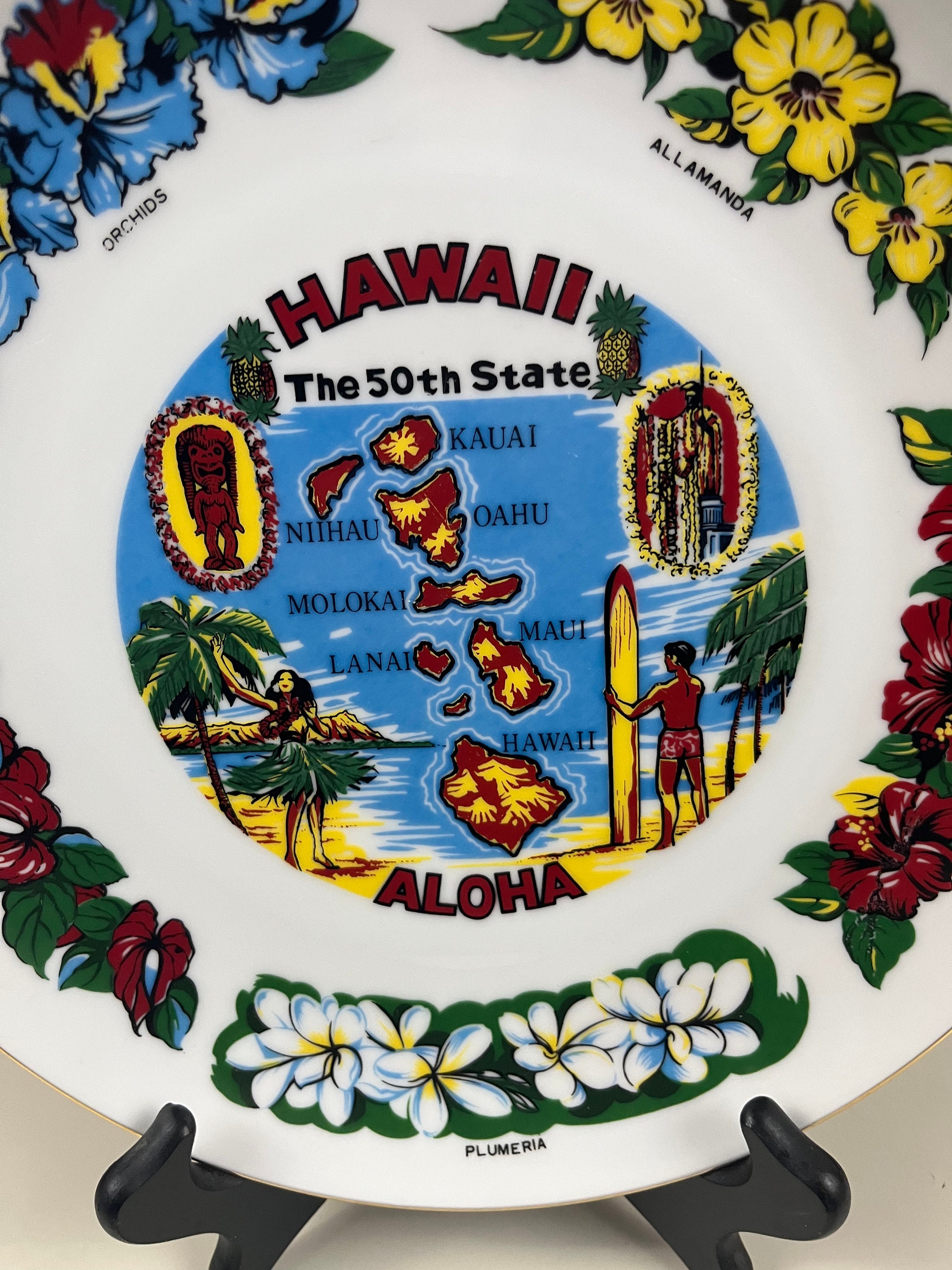 Hawaii Souvenir Plate Tiki Barware Decor Vintage Anniversary Visit