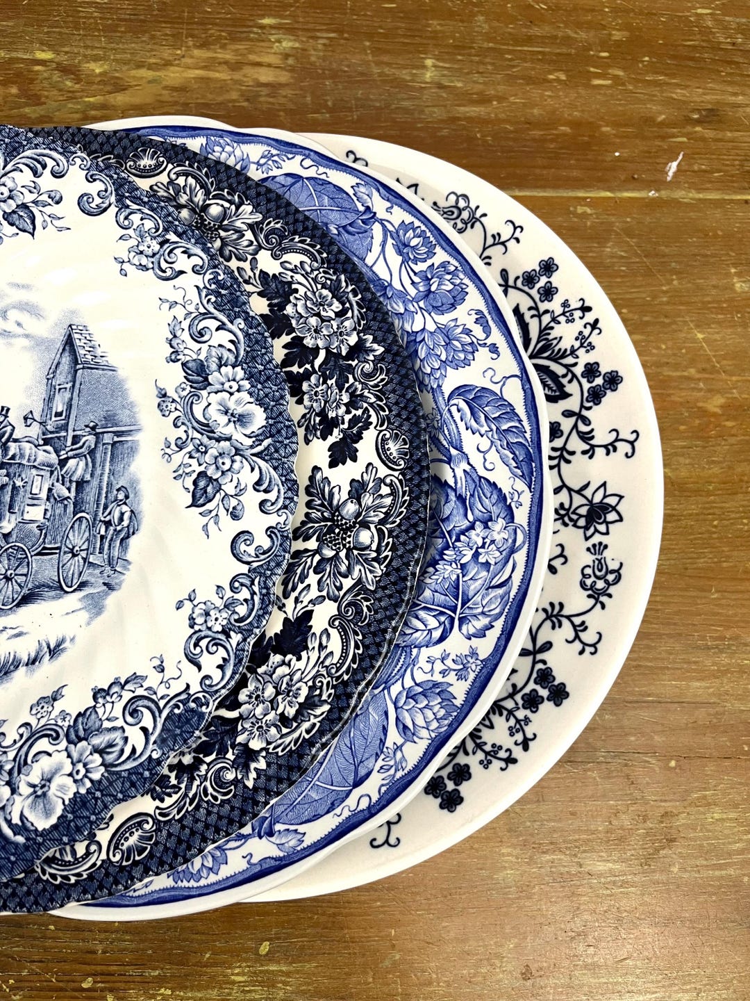 Vintage Mismatched Blue & White Transferware Plate Blue Onion Pattern ...
