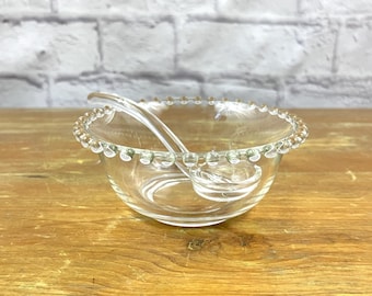 Vintage Boopie Glass Condiment Bowl & Spoon Imperial Candlewick Sauce Dressing Bowl