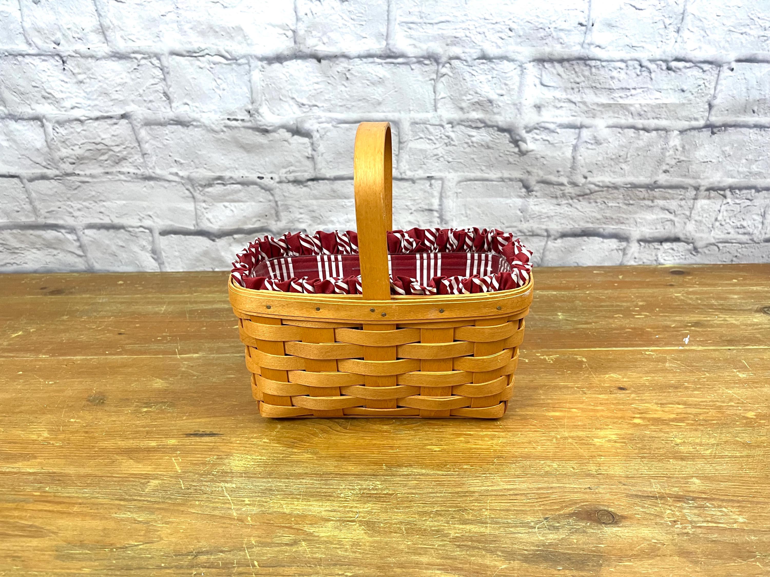 Vintage Longaberger Basket Lined Red and White Striped Fabric