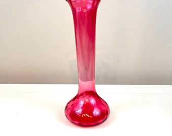 Vintage Red Hand Blown Glass Bud Vase Ruffle Top Vase Cranberry Glass Bubble Vase