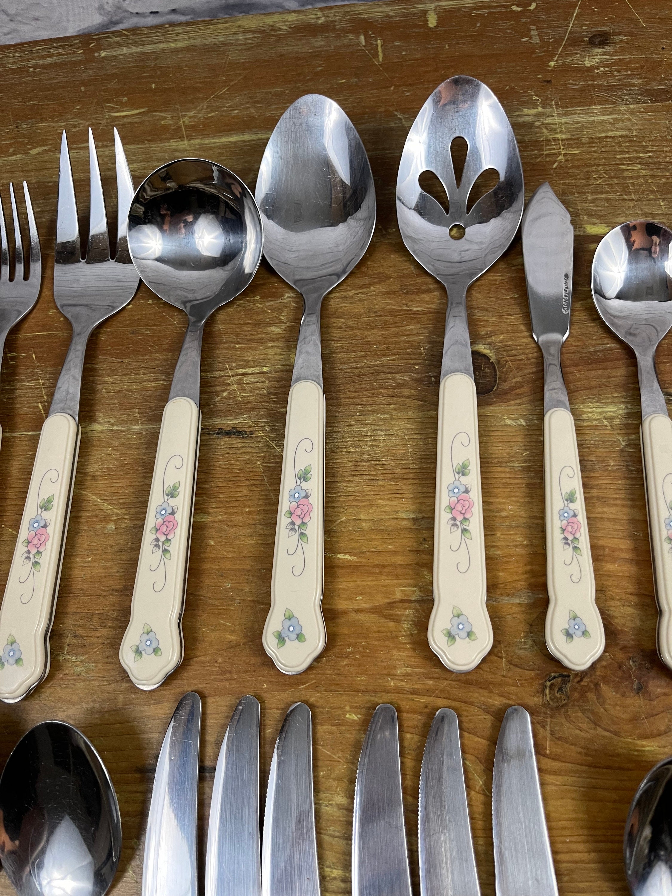 Vintage Pfaltzgraff tea Rose Stainless Set Floral Pattern Place Settings for 6 With Serving Pieces Etsy