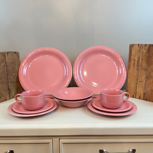 Pink Stoneware Oven to Table Dinner Sets Sold in Etsy