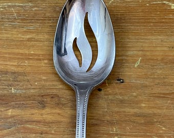 Vintage Ekco Eterna Pierced Serving Spoon Beaded Edge Bastille