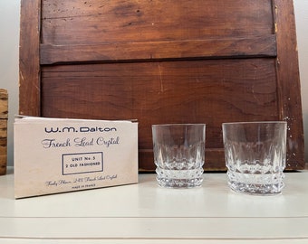 Vintage Paar Old Fashioned Gläser W.M. Dalton Französisch Bleikristall Junggesellenabschied Bachelor Geschenke Bachelorette Geschenke Whisky Gläser