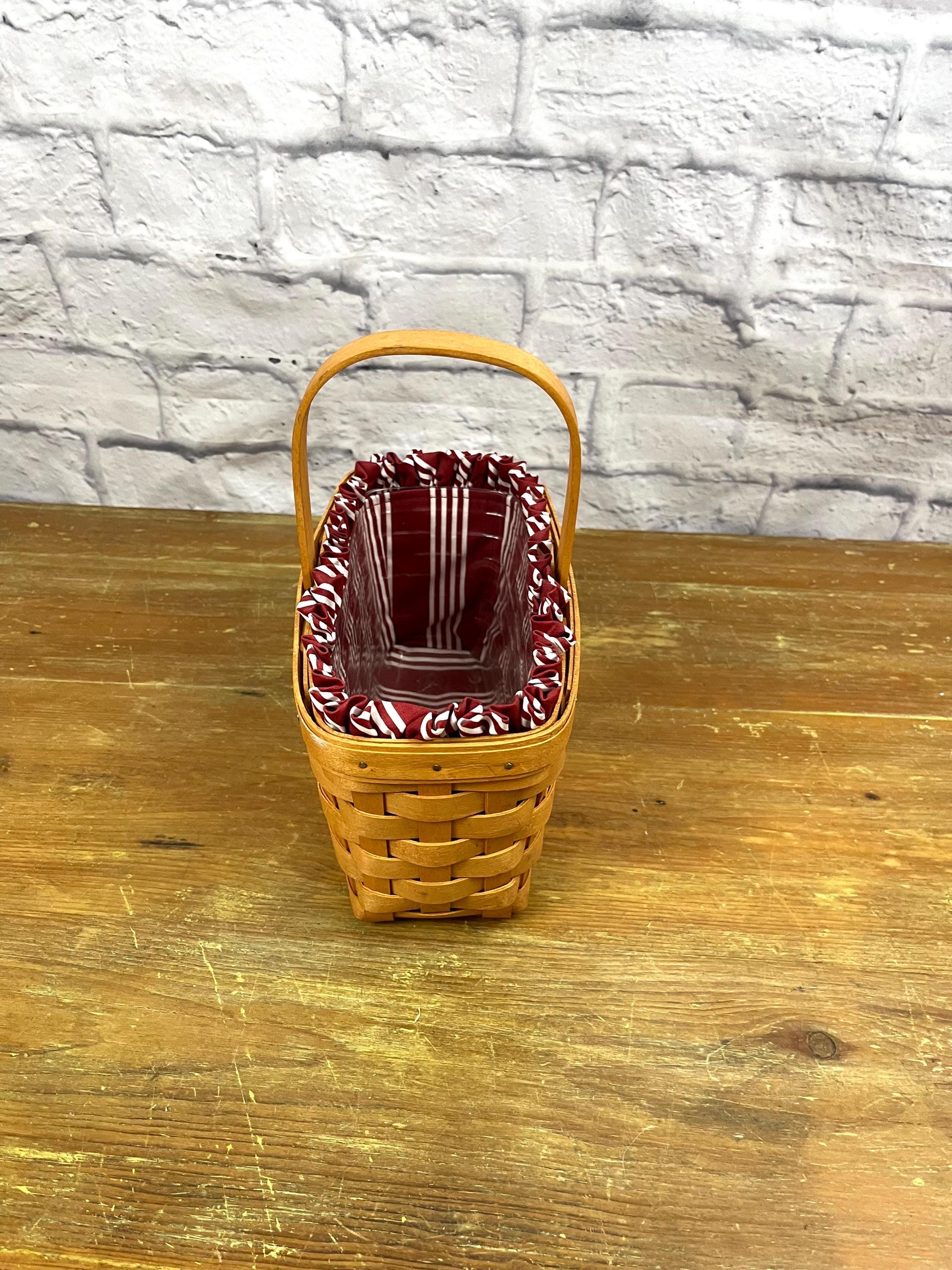 Vintage Longaberger Basket Lined Red and White Striped Fabric