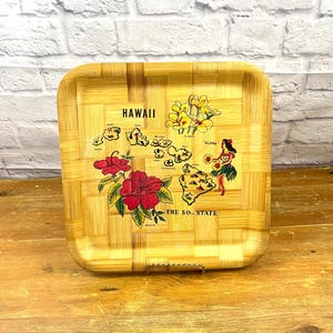 Vintage Hawaii themed tray Bamboo square drink tray summer party Christmas Luau themed party