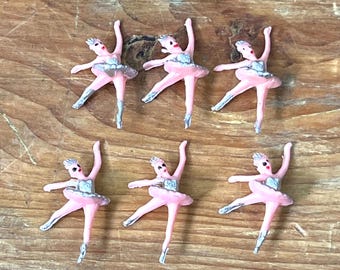 Vintage Miniature Ballerina Figurines Pink & Silver Cupcake Decor Set of 6