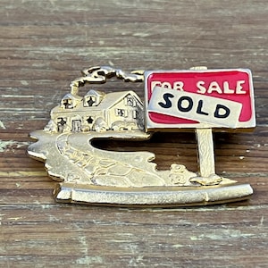Vintage Signed Realtor Pin Gold and Red AJC Gift for Favorite Realtor Fun Lapel Brooch