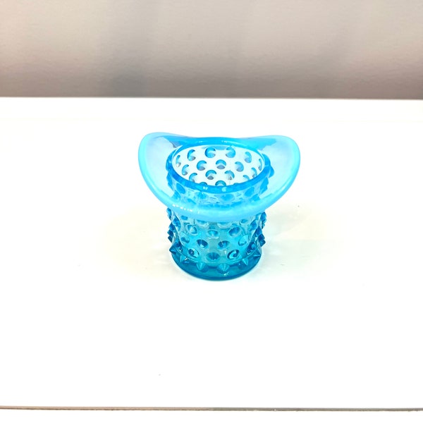 Vintage Fenton Art Glass Blue Opalescent Hobnail Top Hat Toothpick holder knick knack holder jewelry change holder