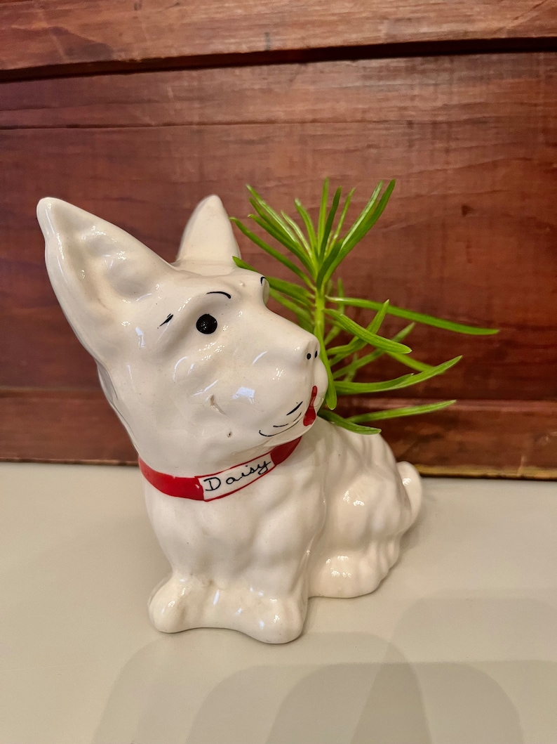Vintage daisy Scottie Dog Planter White Yorkie Dog Etsy