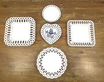 Vintage Reticulated Plates Lace Edged Milk Glass Plate Lattice Style French Cottage Decorative Wall plates Sold Individually