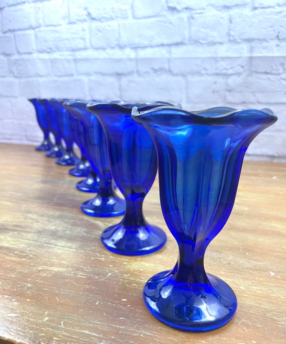 Vintage Cobalt Blue Ice Cream Glasses - Set of 8 Anchor Hocking - Etsy